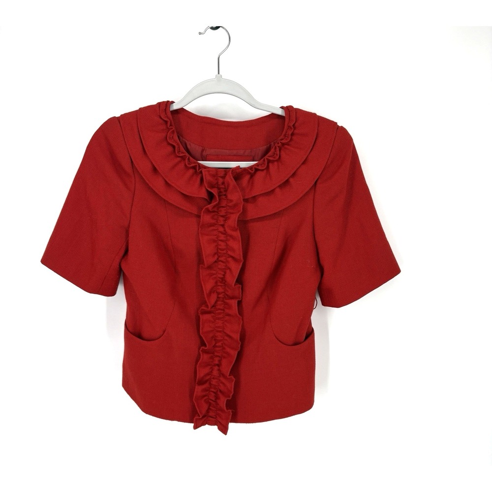 The Limited Blazer XS Rust Short Belted Jacket Ruffle Collar Career Holiday